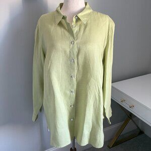 J Jill 100% Linen Sage Green Button Up Blouse Size 2X